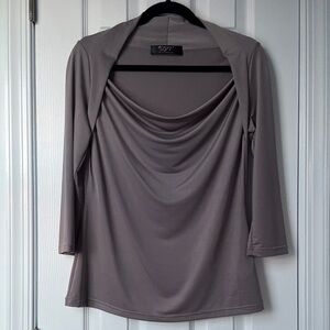 Women’s Gray Draped Top with 3/4 Length Sleeves